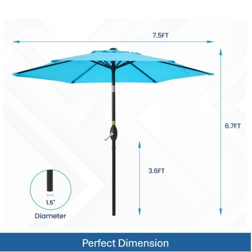 7.5 Feet Blue Market Umbrella with Crank Lift & Tilt. UV-Resistant Canopy for Pool, Backyard & Patio (Without base)