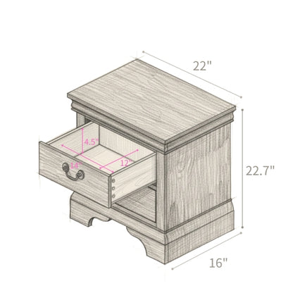 22inch x 16inch x 22.7inch Classic Wooden Nightstand-Cherry