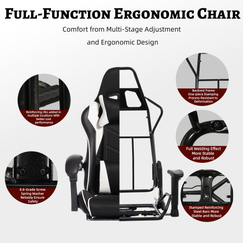 E-sports Gaming Chair Sports Car Driving Seat PU Material Moulded Sponge Comfortable and Safe With Massage White