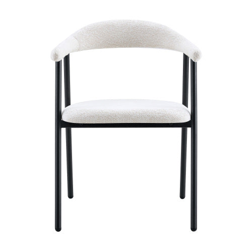 Fabric Upholstered Dining Chairs with Black Metal Legs, Set of 4, White