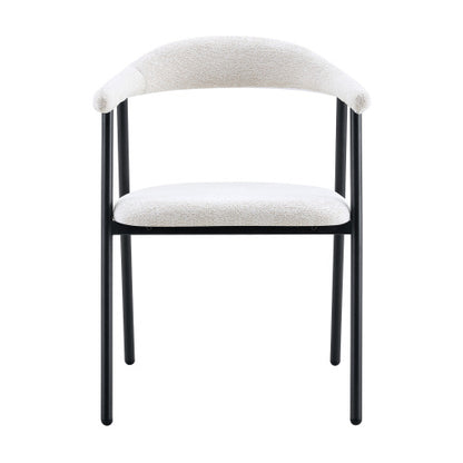 Fabric Upholstered Dining Chairs with Black Metal Legs, Set of 4, White