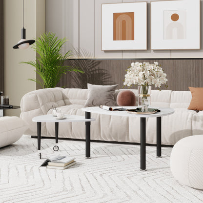 360°Rotatable Coffee Table, White Sintered Stone Top