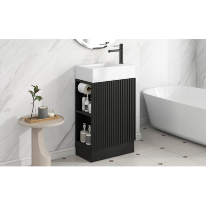 18.6" Bathroom Vanity with Sink, Bathroom Vanity Cabinet with Two-tier Shelf, Left or Right Orientation, Black (WF308491 New Color)