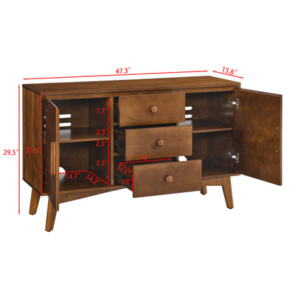 47.3 Inch Walnut Mid-Century Modern Sideboard 2-Door 3-Drawer Multi-Functional Home Storage Buffet Cabinet
