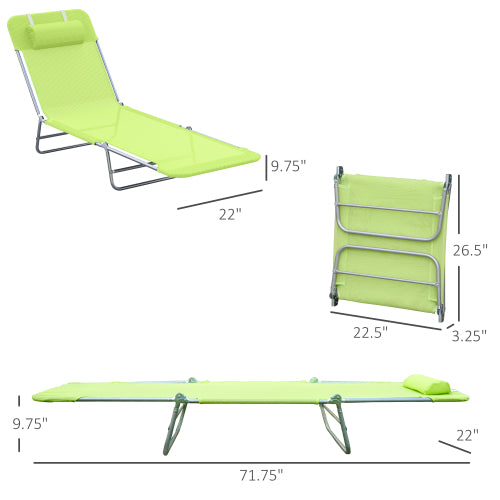 Outsunny Folding Chaise Lounge Pool Chairs, Outdoor Sun Tanning Chairs with Pillow, Reclining Back, Steel Frame & Breathable Mesh for Beach, Yard, Patio, Green