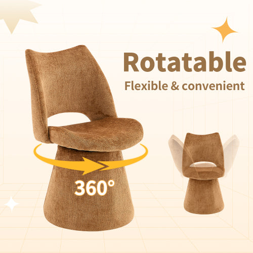 Single Brown Chenille 360° Swivel Hollow Back Accent Chair, Heavy-Duty Metal Base Ergonomic Vanity Chair