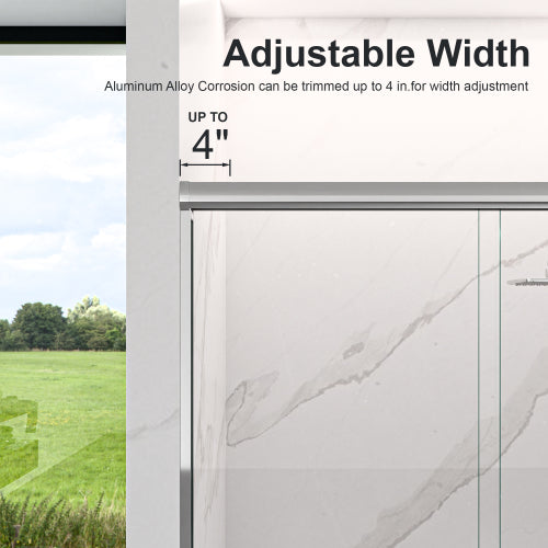 56"-60"W*72" H Semi-Frameless Double Sliding Shower Door, Bypass Shower Door, 1/4" (6mm) Thick SGCC Tempered Glass Door, Chrome