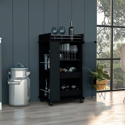 Bar Cart with Casters, Glass Door and 2-Side Shelf