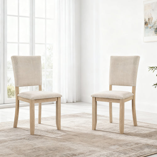 Dining Chairs Set of 4, Light Oak & Beige, Padded Seat, Solid Wood Frame