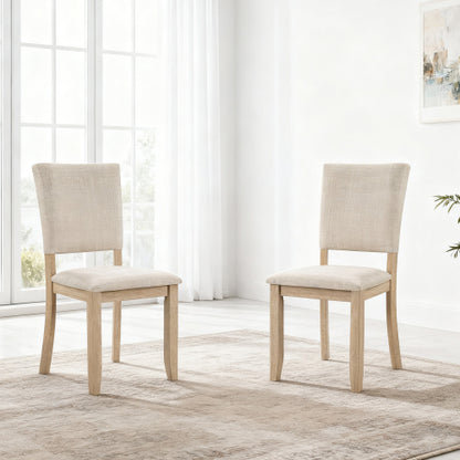 Dining Chairs Set of 4, Light Oak & Beige, Padded Seat, Solid Wood Frame