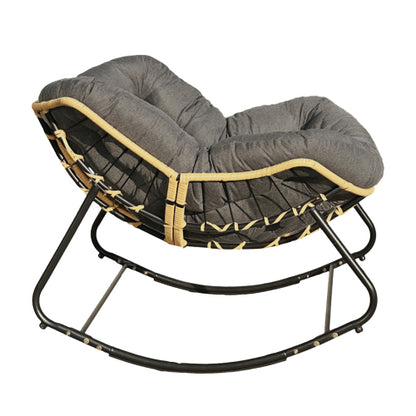 Larger Outdoor Rocking Chair, Patio Egg Rocking Chair, Indoor Papasan Chair, Rattan Wicker Lounge Chair, Modern Royal Chair for Bedroom, Living Room, Porch, Garden,Lawn-Dark Grey