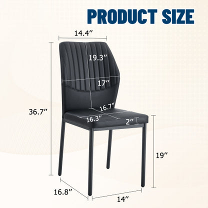 Striped Back PU Dining Chairs with Black Metal Legs, Set of 2, Black