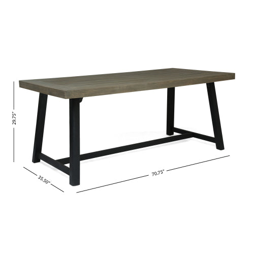 Outdoor Acacia Wood Dining Table, Sandblast Gray Finish and Black