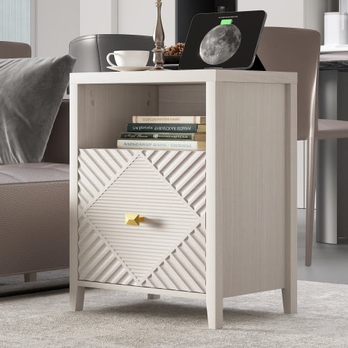 Beige Charging Station Nightstand, 19.68inchW*17.16inchD*25.2inchH