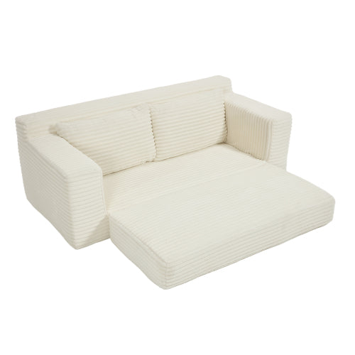 56-Inch Beige Corduroy Memory-Foam Compression Loveseat Sofa-Bed