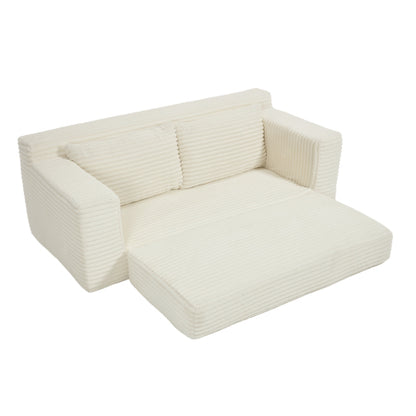 56-Inch Beige Corduroy Memory-Foam Compression Loveseat Sofa-Bed
