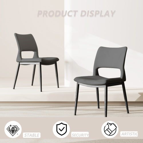 Modern Grey PU Leather Dining Chairs Set of 2 with Metal Legs for Kitchen, Restaurant and Office