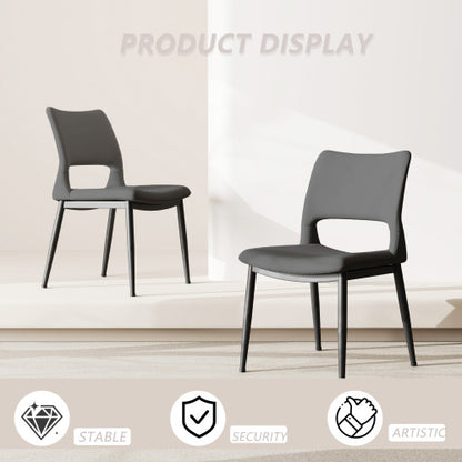 Modern Grey PU Leather Dining Chairs Set of 2 with Metal Legs for Kitchen, Restaurant and Office
