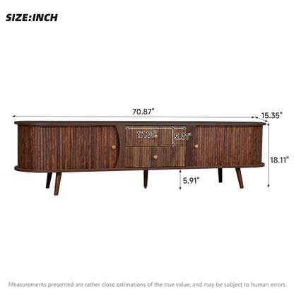 70.87 Inch Mid-Century Modern TV Stand with Tambour Doors & Fluted Drawers for 80 Inch TV
