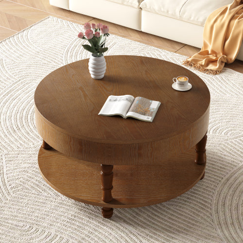 31.5inch  Round Flip-Top Coffee Table with Dual Storage, Walnut