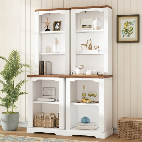 White Walnut Curved Top Two-Piece Combined Anti-Tip Tall Storage Cabinet