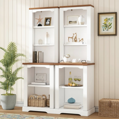 White Walnut Curved Top Two-Piece Combined Anti-Tip Tall Storage Cabinet