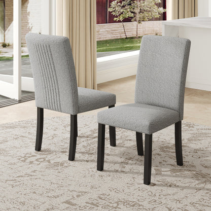 Dining Chairs Set of 4, Gray Upholstered Fabric, Tufted Back, Solid Wood Legs