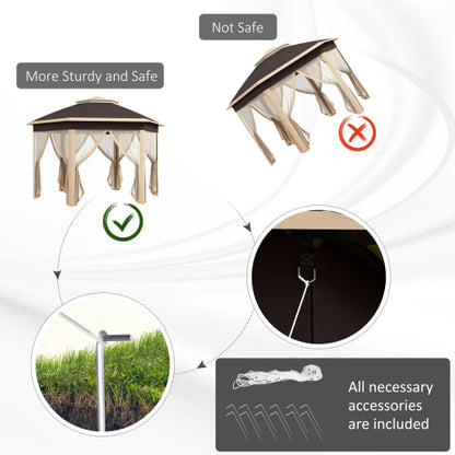 13' x 13' Pop Up Gazebo, Hexagonal Canopy Shelter with 6 Zippered Mesh Netting, Event Tent with Strong Steel Frame for Patio, Backyard, Garden, Wedding, Party, Beige