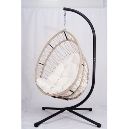 Outdoor Egg-shaped Hanging Chair with Stand, Patio Egg-shaped Swing Chair, Indoor Rocking Chair, Outdoor Hammock Egg-shaped Chair, Beige