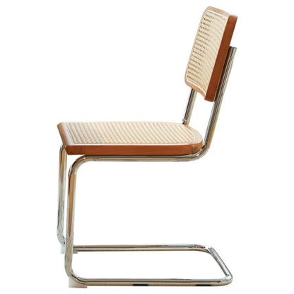 Woven Rattan Cantilever Dining Chairs with Chrome Frames, Set of 2, Teak