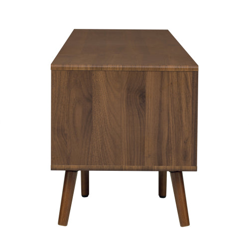 76 Inch Modern TV Stand with Glass Doors Wood Grain Media Console