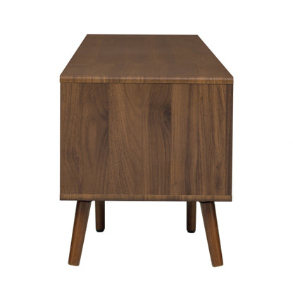 76 Inch Modern TV Stand with Glass Doors Wood Grain Media Console