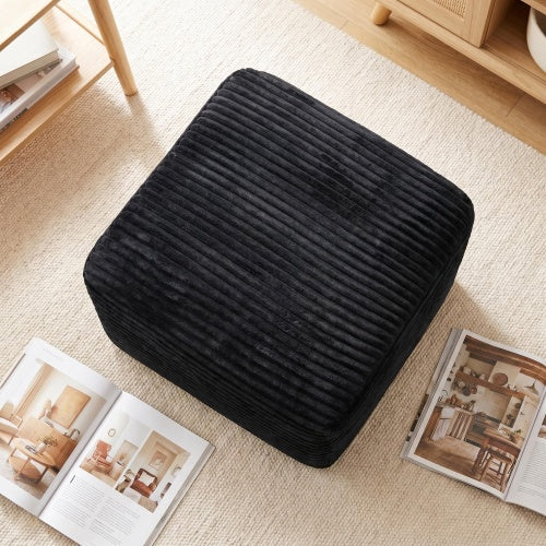 37.5 Inch Square Corduroy Upholstered Ottoman, Soft Padded Multi-Use Foot Stool for Living Room Decor