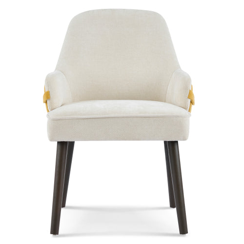 Set of 2 Beige & Yellow Two-Tone Fabric Dining Armchairs, Modern Accent Chairs for Dining Room