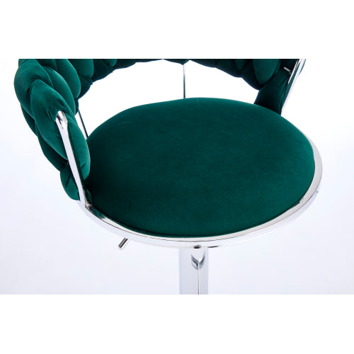 Set of 2 Bar Stools,with Chrome Footrest and Base Swivel Height Adjustable Mechanical Lifting Velvet + Chrome  Leg Simple Bar Stool-GREEN