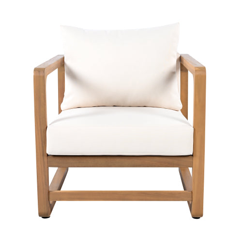 Outdoor Lounge Chair, Acacia Wood Club Chair, Oversized Seat with White Cushion Set, MP2