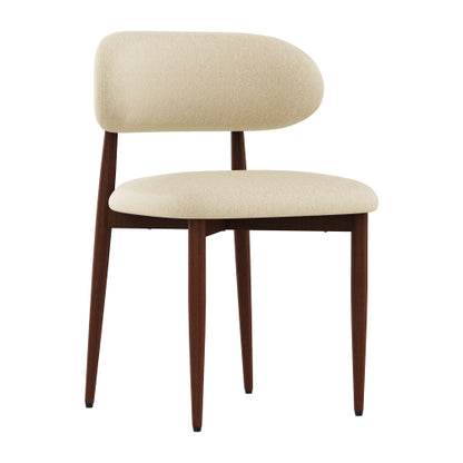 Chenille Upholstered Metal Dining Chairs, Set of 2, Cream