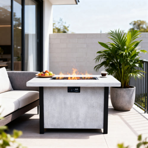 44" W x 25" H Outdoor Patio Propane Gas Fire Pit Table - 50,000 BTU High-temperature-resistant carving process for environmentally friendly materials with the effect of charcoal grain