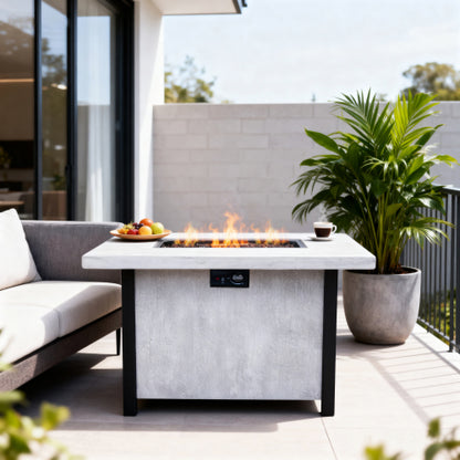 44" W x 25" H Outdoor Patio Propane Gas Fire Pit Table - 50,000 BTU High-temperature-resistant carving process for environmentally friendly materials with the effect of charcoal grain