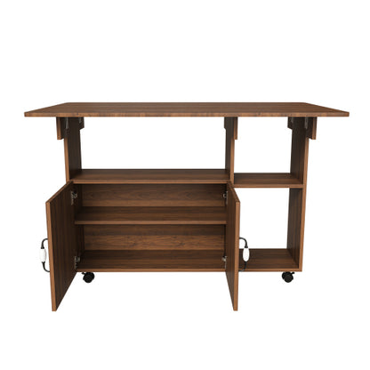 47-Inch Folding Dining Table with Storage Shelves and Wheels