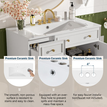 36" Bathroom Vanity with Ceramic Sink, Standard and Double-Layer Drawers, Soft Close Doors, Adjustable Shelves, Modern Storage Cabinet for Small and Medium Bathrooms