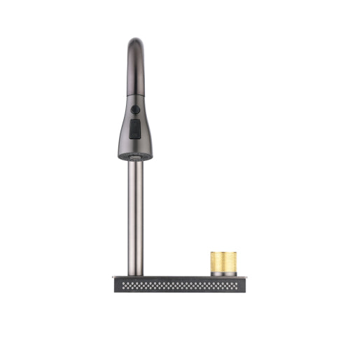 Waterfall Kitchen Sink, Stainless Steel Single Bowl in Black, Multifunctional Workstation with Flying-rain Faucet and Cutting Board, 30×18″ Stainless Steel Single Bowl Sink, LS-SSBL05