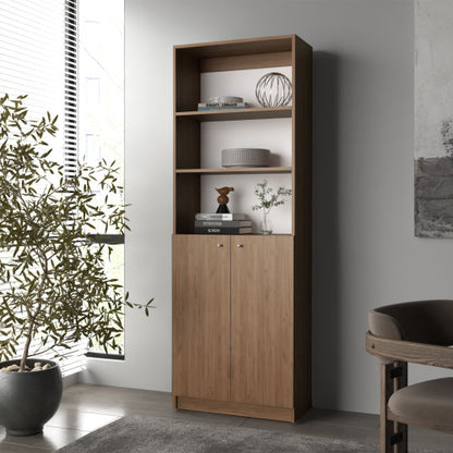 Bookcase with Open Storage and 2 Doors, Natural Oak/White
