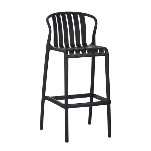 Outdoor Patio Bar Stools 29.5"H Set of 2, Perforated Slat Back Armless Barstools for Kitchen Pool Island, All-Weather Black Outside Bar Chair