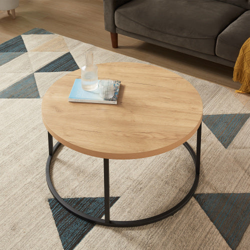31.5inch  Round Coffee Table, Natural Oak Finish