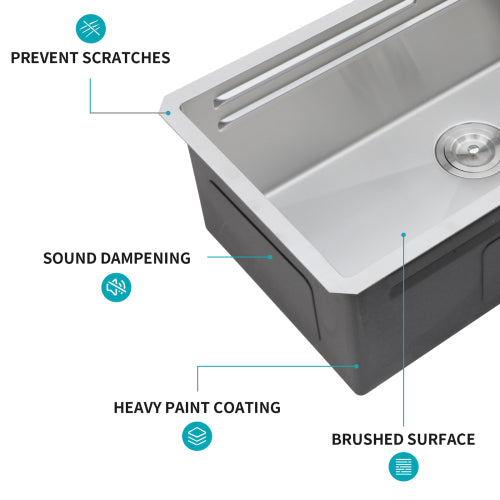 33" Undermount Waterfall Kitchen Sink - 33 x 16.72 x 10 inch Single Bowl 16 Gauge Stainless Steel Ledge Workstation Kitchen Sinks with Pull-Down Faucet & Cup Washer