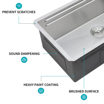 33" Undermount Waterfall Kitchen Sink - 33 x 16.72 x 10 inch Single Bowl 16 Gauge Stainless Steel Ledge Workstation Kitchen Sinks with Pull-Down Faucet & Cup Washer