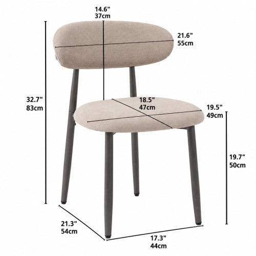 Modern Fabric Upholstered Metal Dining Side Chairs with Foot Pegs, Set of 2, Camel