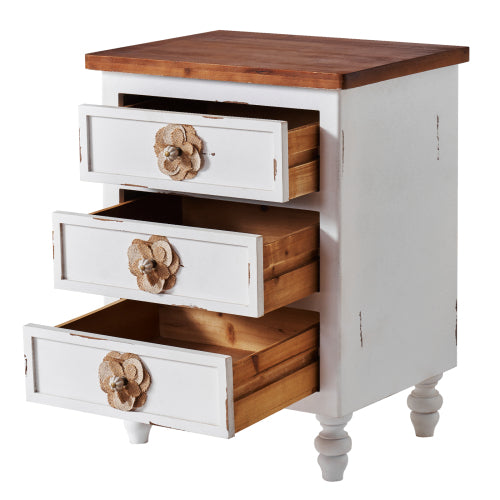 Distressed White 3-Drawer Farmhouse Nightstand