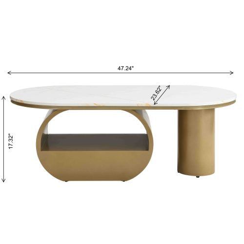 47.24inch  Oval Faux Marble Coffee Table with Drawer